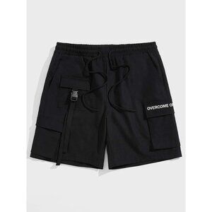 NEW SHEIN Manfinity EMRG Men Letter Graphic Flap Pocket Buckled Drawstring Waist